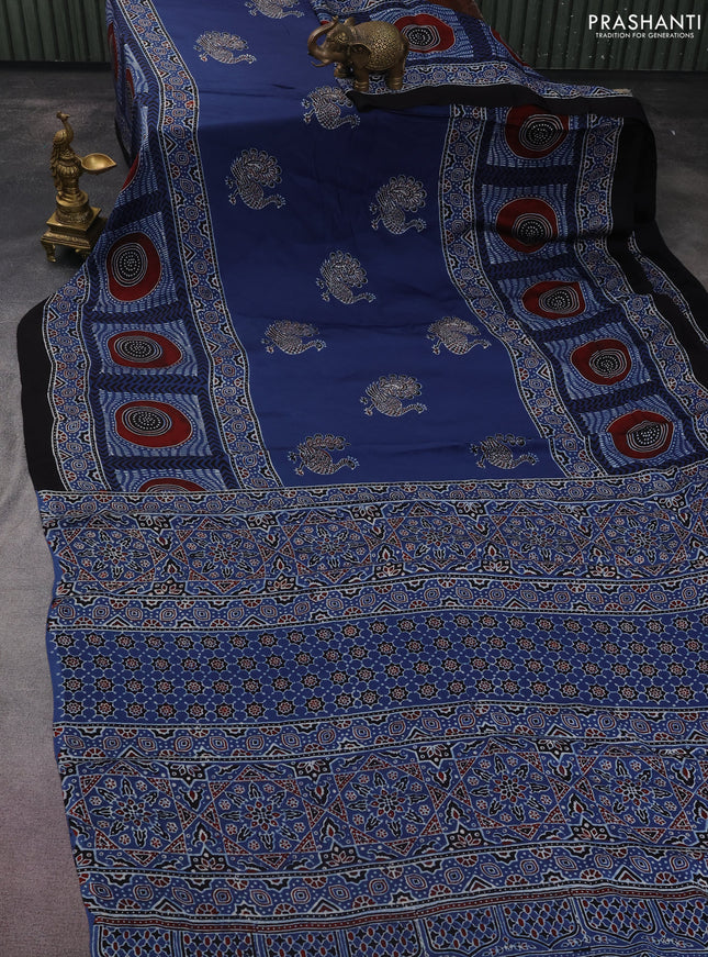 Modal silk saree blue and black with allover ajrakh prints and printed border