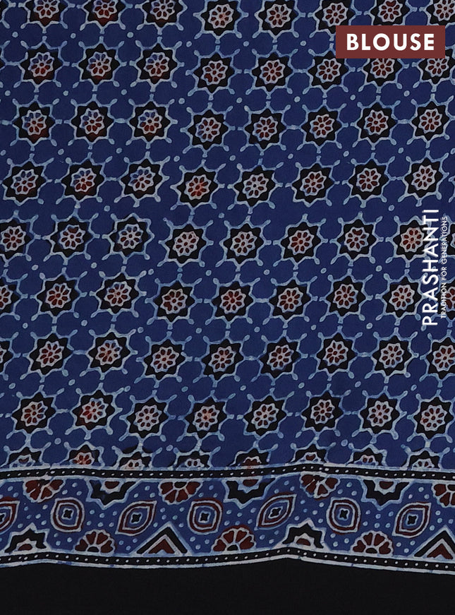 Modal silk saree blue and black with allover ajrakh prints and printed border