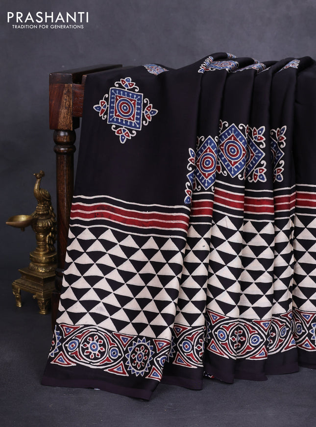 Modal silk saree black with allover ajrakh prints and printed border