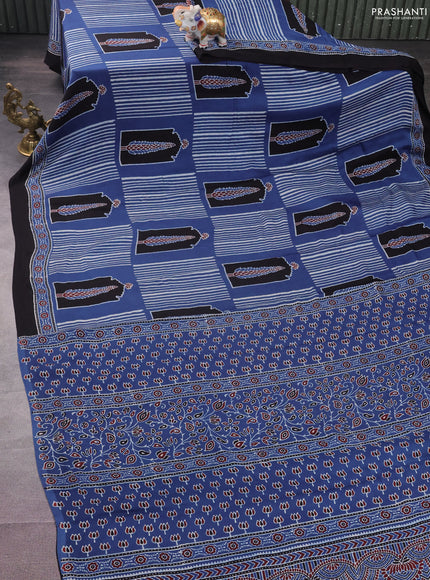 Modal silk saree blue and black with allover ajrakh prints and printed border