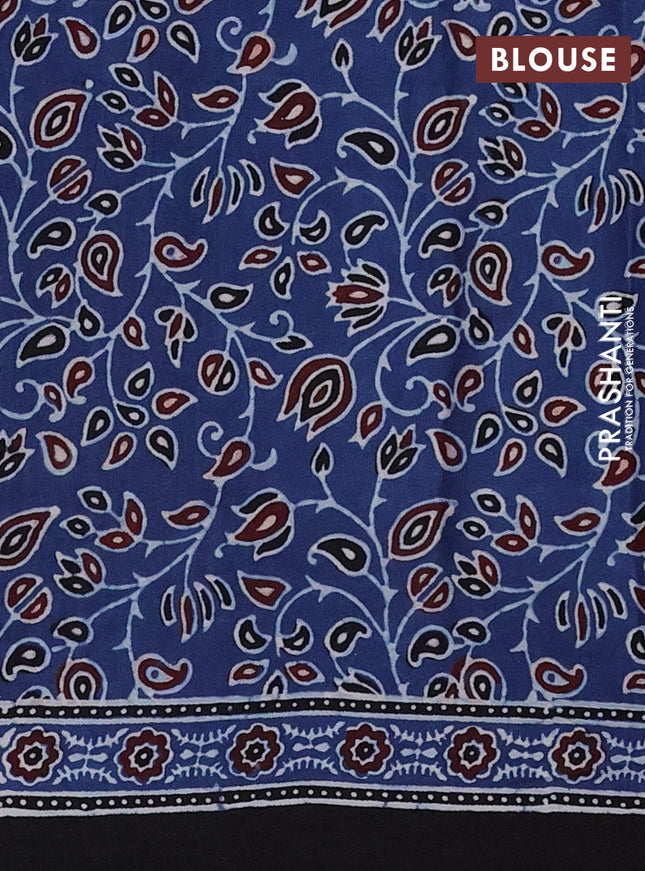 Modal silk saree blue and black with allover ajrakh prints and printed border