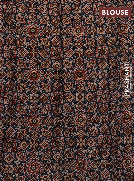 Modal silk saree black with allover ajrakh prints and simple border