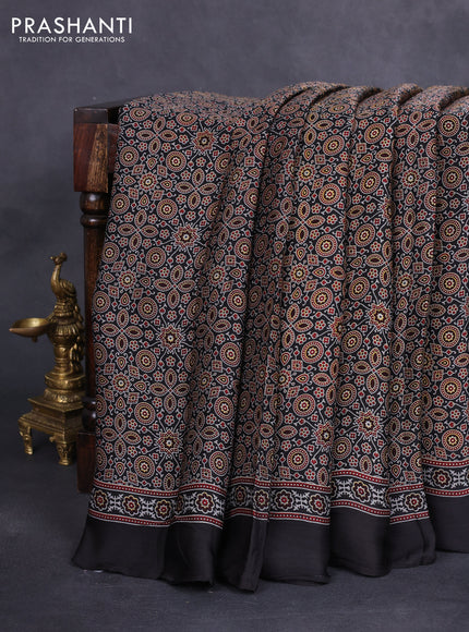 Modal silk saree black with allover ajrakh prints and simple border