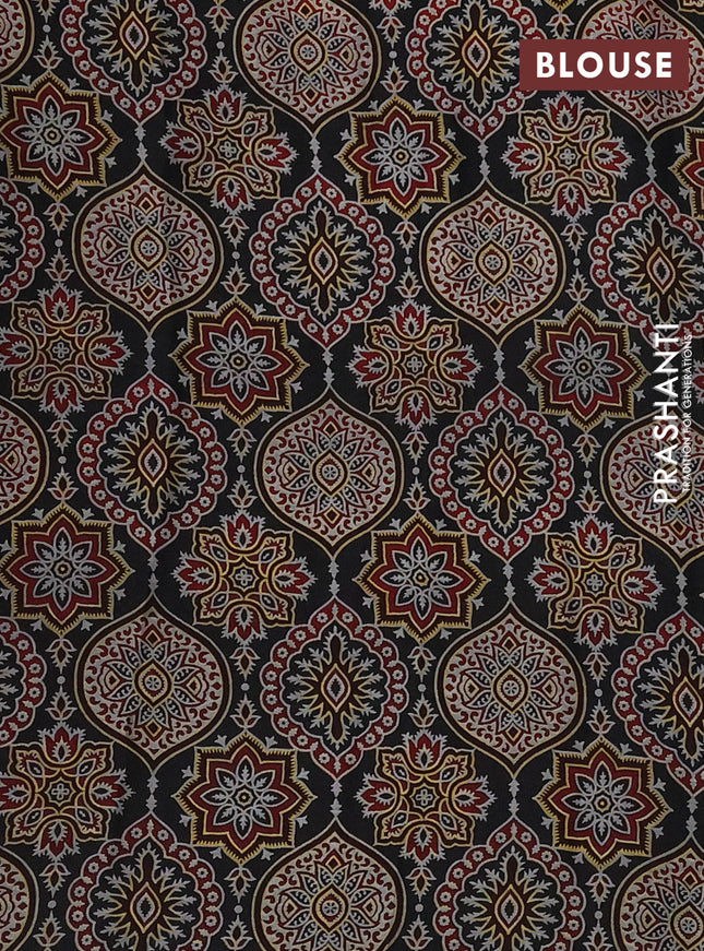 Modal silk saree black with allover ajrakh prints and simple border