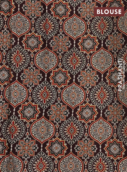 Modal silk saree coffee brown with allover ajrakh prints and simple border