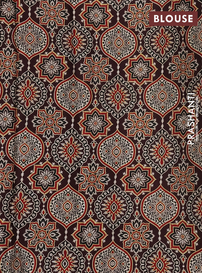 Modal silk saree coffee brown with allover ajrakh prints and simple border