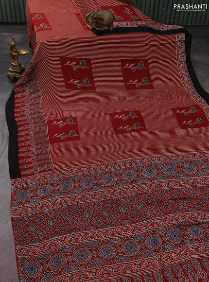 Modal silk saree maroon and black with allover ajrakh prints and printed border