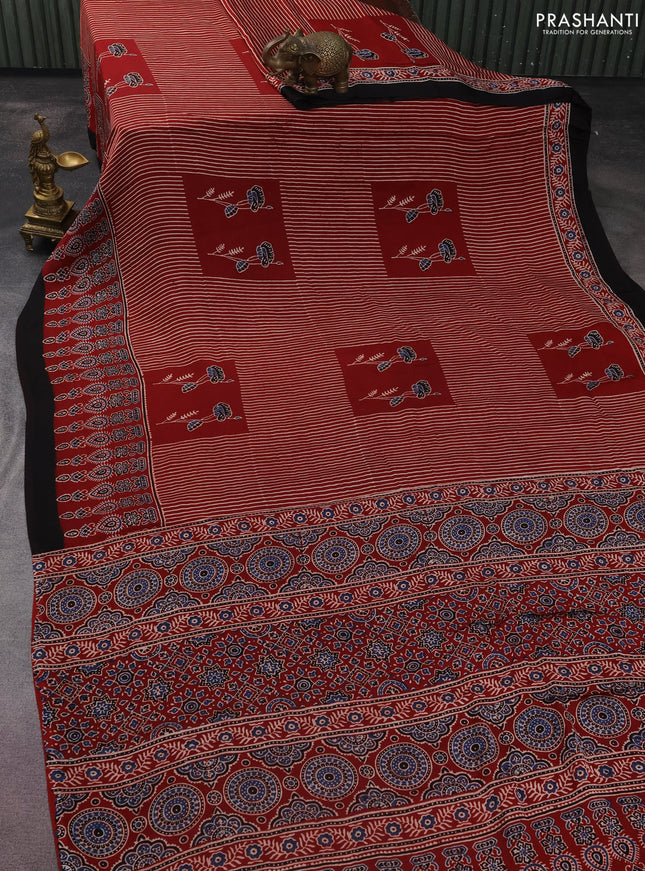 Modal silk saree maroon and black with allover ajrakh prints and printed border