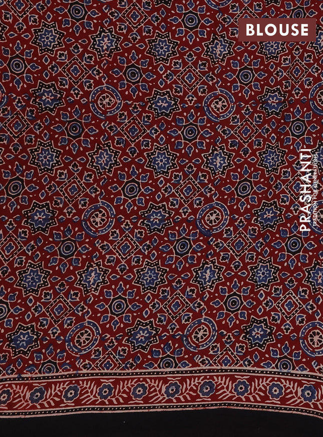 Modal silk saree maroon and black with allover ajrakh prints and printed border