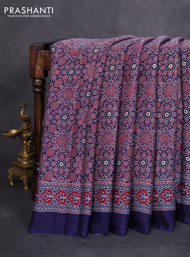 Modal silk saree blue with allover ajrakh prints and printed border