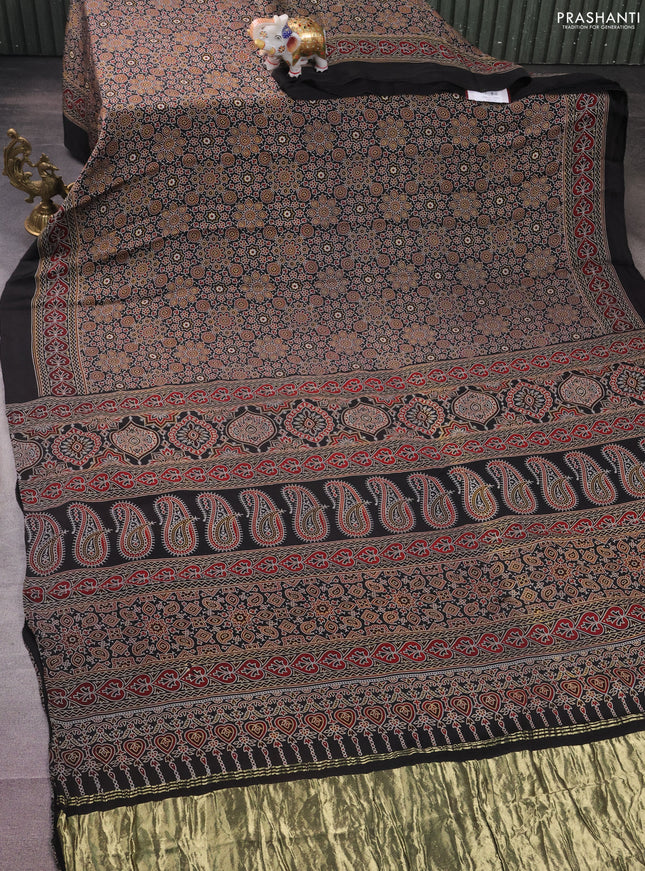Modal silk saree black with allover ajrakh prints and printed border