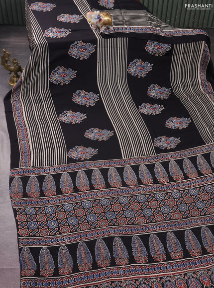 Modal silk saree black with ajrakh butta prints and printed border