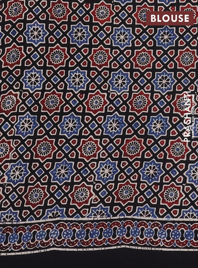 Modal silk saree black with ajrakh butta prints and printed border