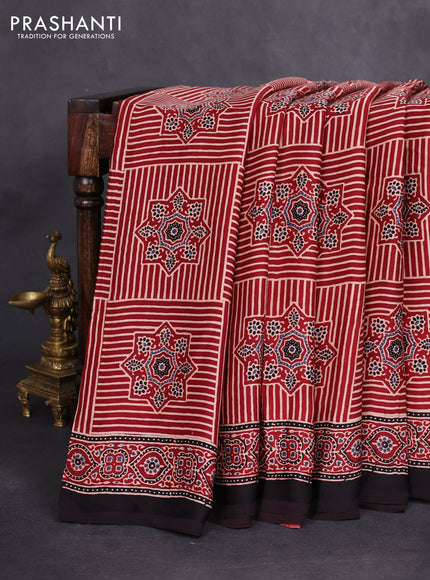 Modal silk saree maroon and black with allover ajrakh prints and printed border