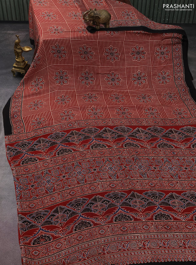 Modal silk saree maroon and black with allover ajrakh prints and printed border