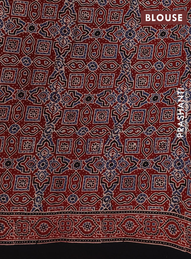 Modal silk saree maroon and black with allover ajrakh prints and printed border