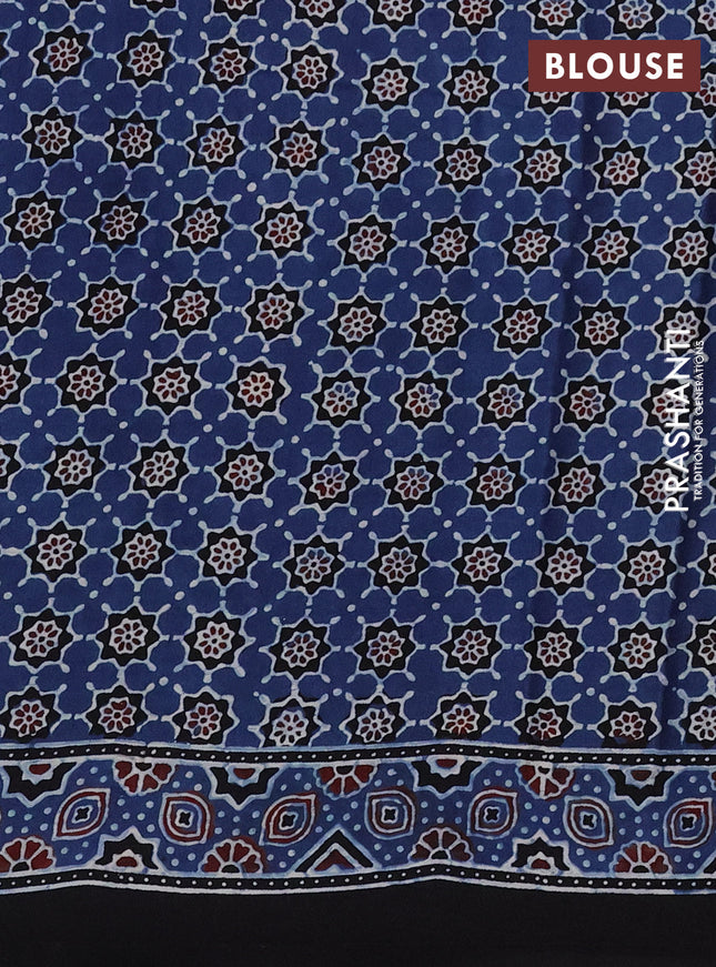 Modal silk saree blue and black with ajrakh butta prints and printed border