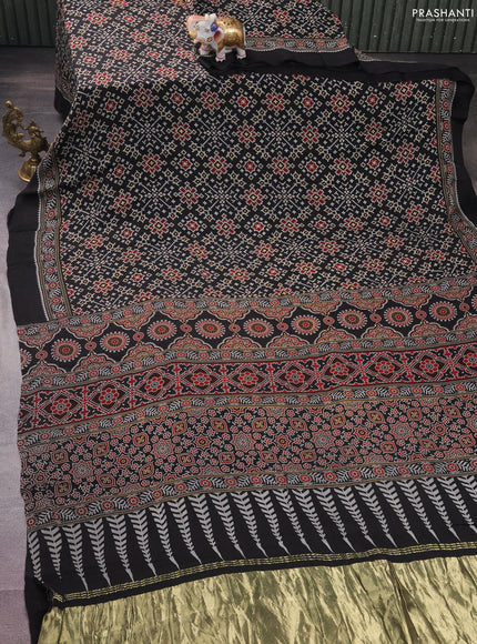 Modal silk saree black with allover ajrakh prints and printed border