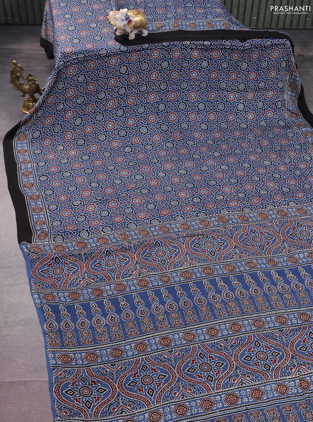 Modal silk saree blue and black with allover ajrakh prints and printed border