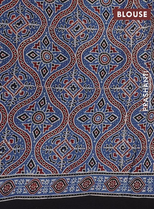 Modal silk saree blue and black with allover ajrakh prints and printed border