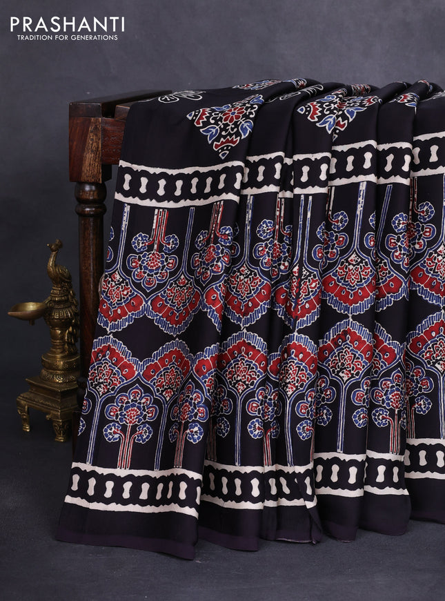 Modal silk saree black with allover ajrakh prints and printed border