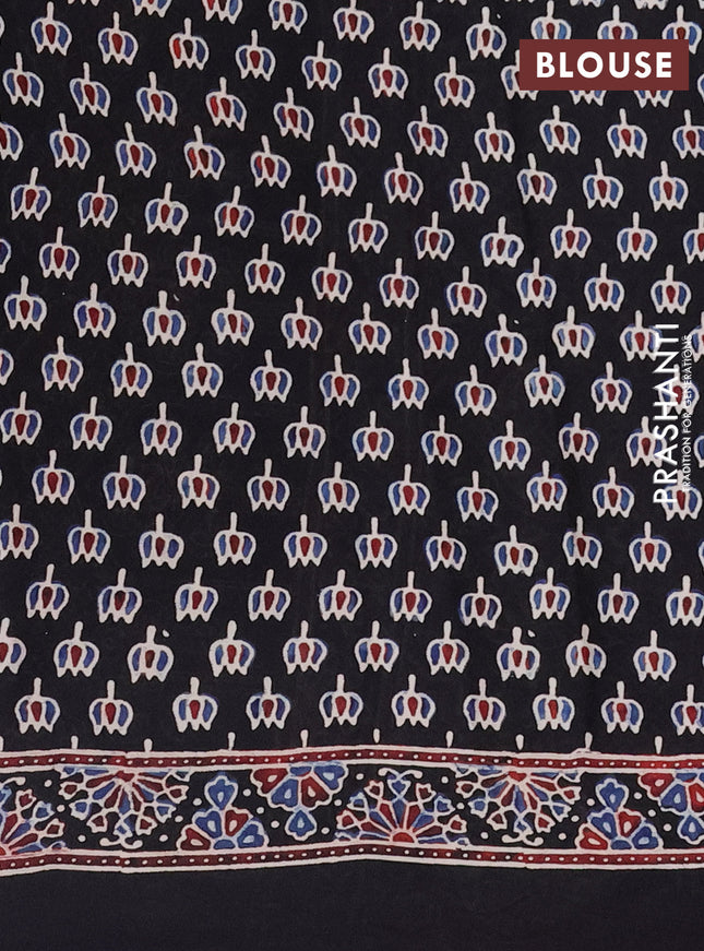 Modal silk saree black with allover ajrakh prints and printed border