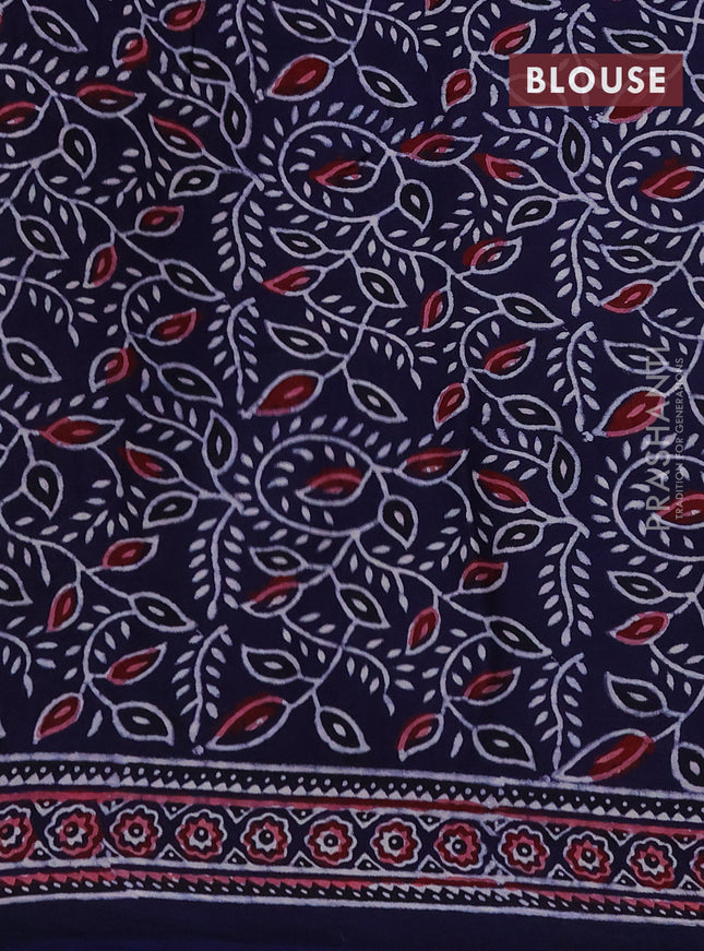 Modal silk saree maroon and navy blue with allover bandhini prints and ajrakh printed pallu & blouse