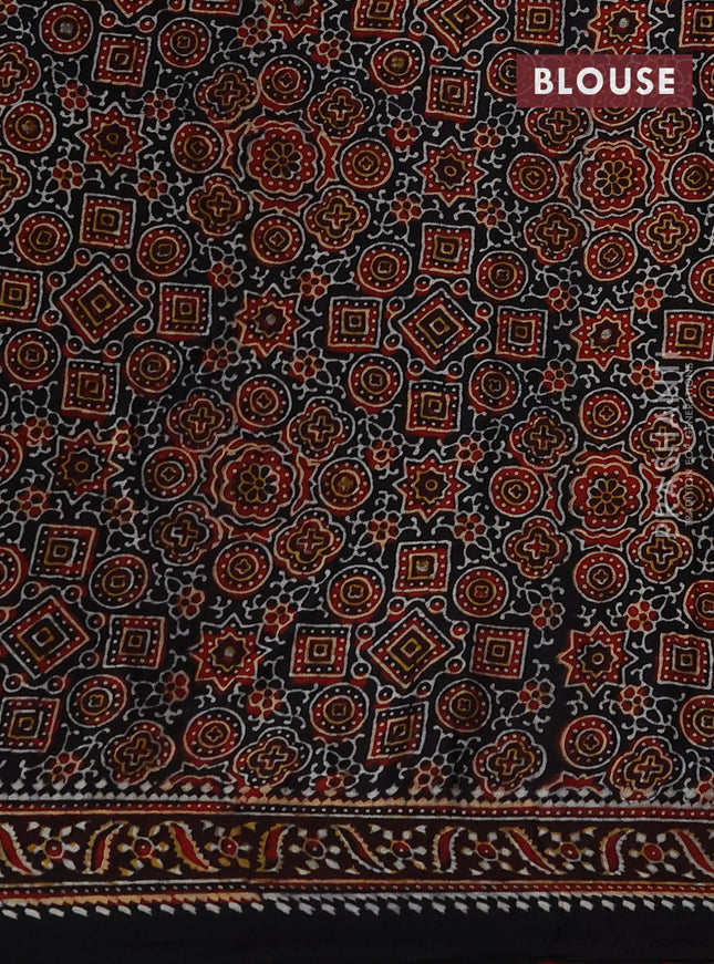 Modal silk saree green and black with allover bandhini prints and ajrakh printed pallu & blouse