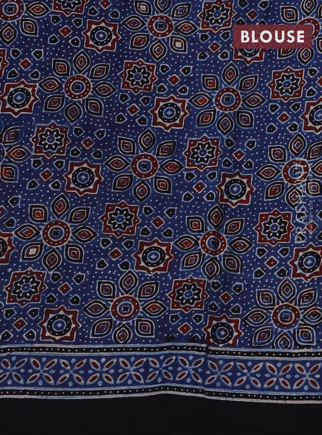 Modal silk saree dark mustard and black with allover bandhini prints and ajrakh printed pallu & blouse