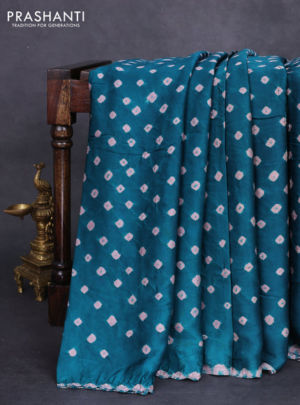 Modal silk saree peacock green and maroon with allover bandhini prints and ajrakh printed pallu & blouse
