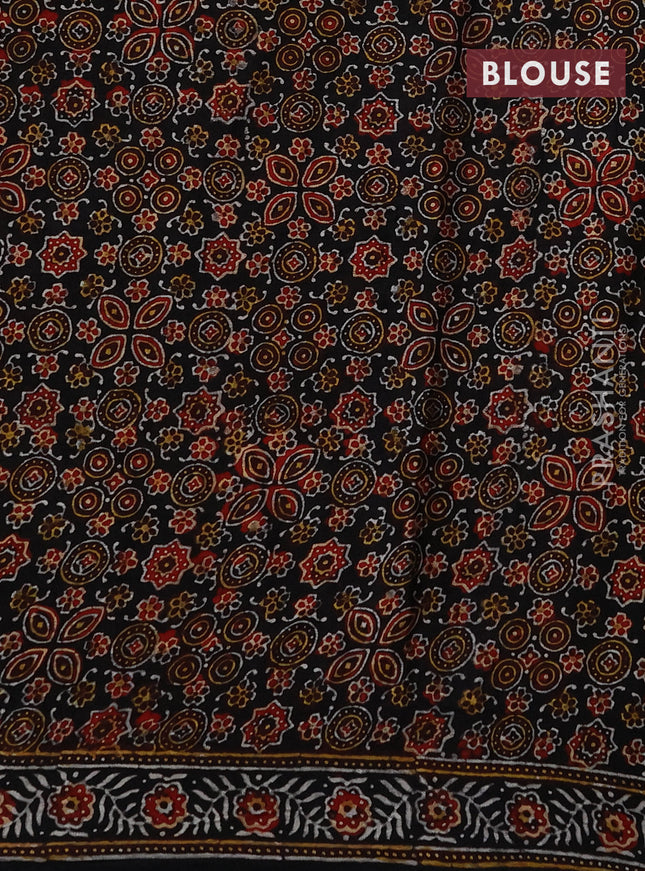 Modal silk saree maroon and black with allover bandhini prints and ajrakh printed pallu & blouse