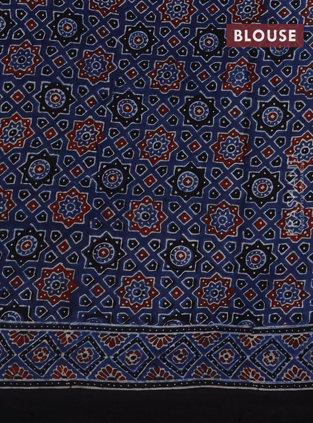 Modal silk saree teal green and black with allover bandhini prints and ajrakh printed pallu & blouse