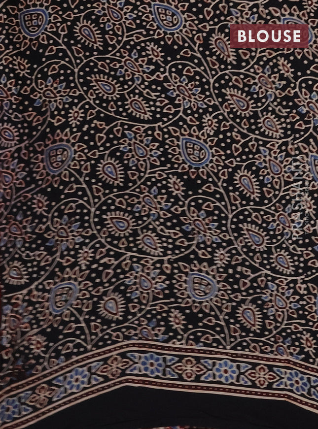 Modal silk saree maroon and black with allover bandhini prints and ajrakh printed pallu & blouse