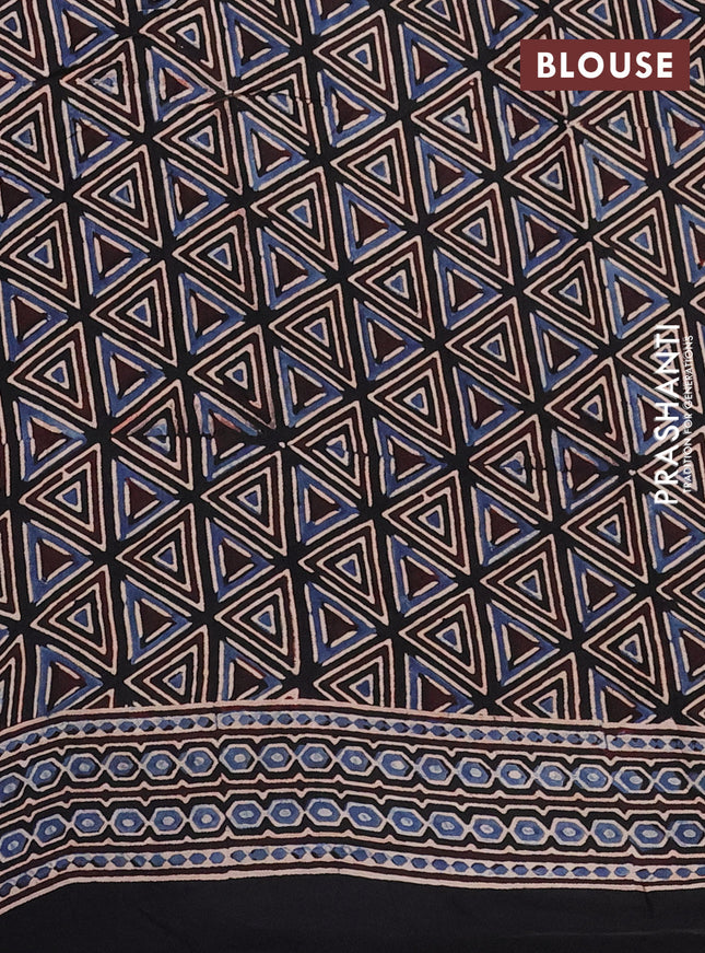 Modal silk saree blue and black with allover bandhini prints and ajrakh printed pallu & blouse