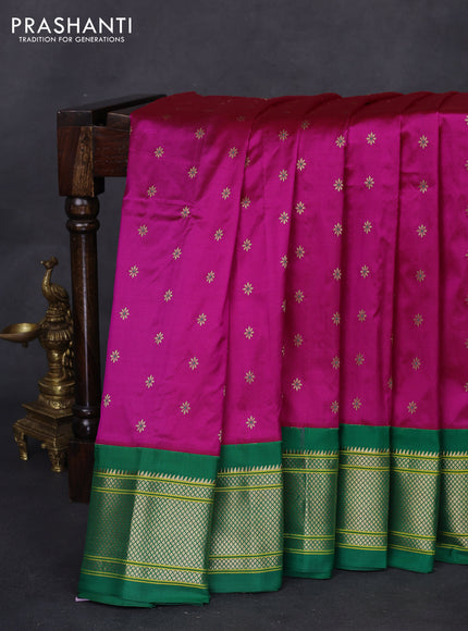 Pure paithani silk saree pink and green with allover zari woven buttas and paithani weaving pallu