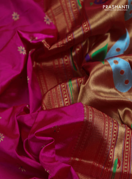 Pure paithani silk saree pink and green with allover zari woven buttas and paithani weaving pallu