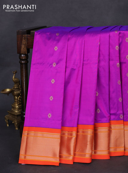 Pure paithani silk saree purple and orange with allover zari woven buttas and paithani weaving pallu