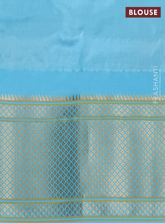 Pure paithani silk saree yellow and light blue with allover zari woven buttas and paithani weaving pallu