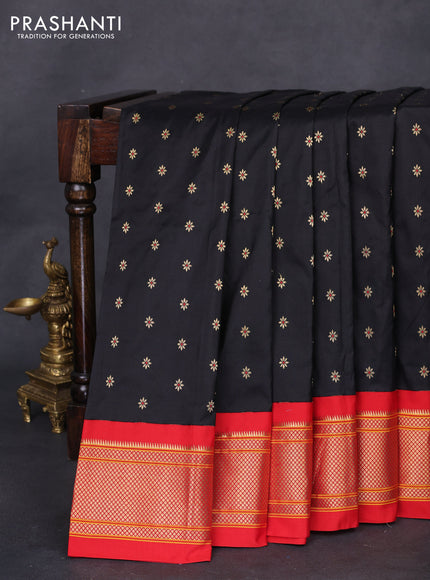 Pure paithani silk saree black and red with allover zari woven buttas and paithani weaving pallu