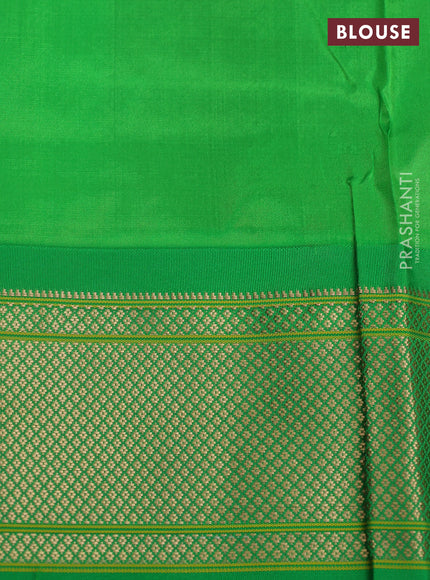Pure paithani silk saree cream and green with allover zari woven floral buttas and paithani weaving pallu