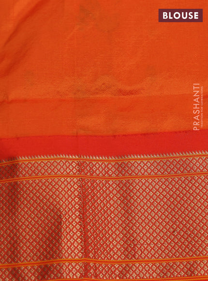 Pure paithani silk saree dual shade of bluish green and orange with allover zari woven floral buttas and paithani weaving pallu