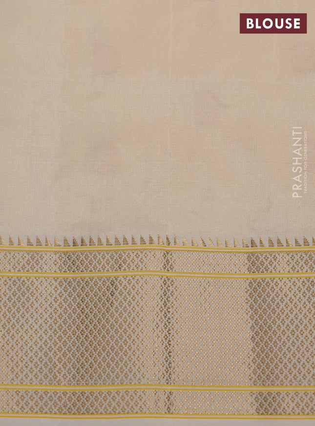 Pure paithani silk saree cream with allover zari woven floral buttas and paithani weaving pallu
