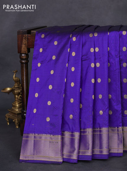 Pure paithani silk saree blue with allover zari woven buttas and paithani weaving pallu