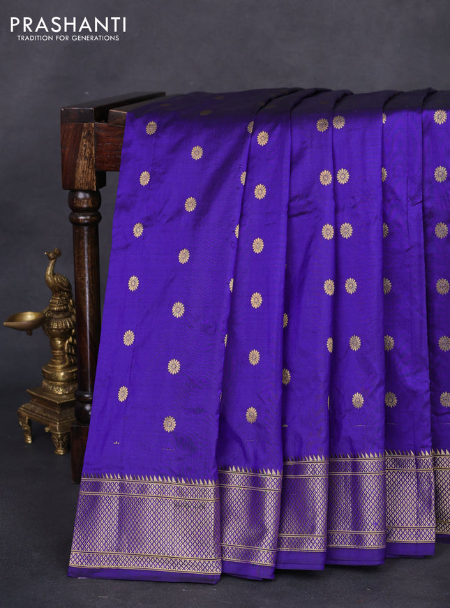 Pure paithani silk saree blue with allover zari woven buttas and paithani weaving pallu