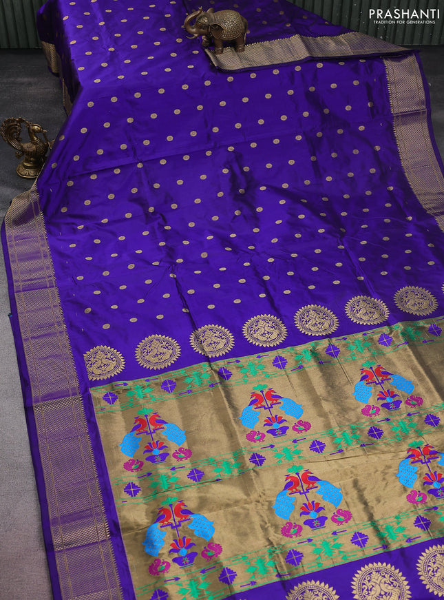 Pure paithani silk saree blue with allover zari woven buttas and paithani weaving pallu