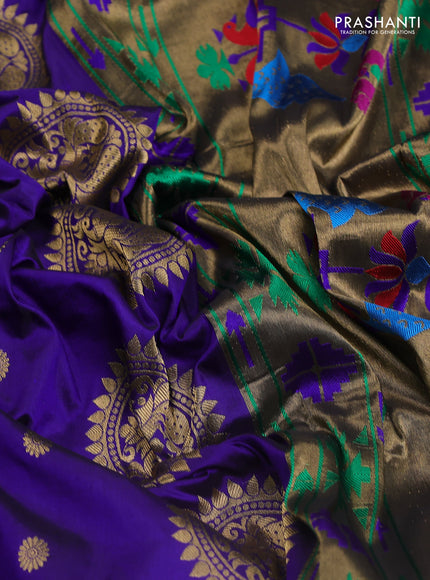 Pure paithani silk saree blue with allover zari woven buttas and paithani weaving pallu