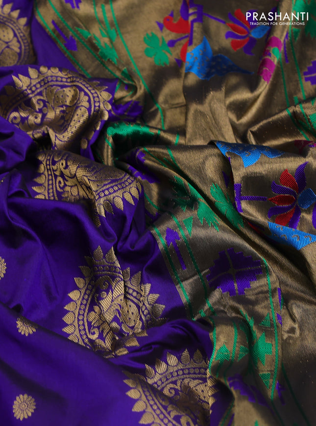 Pure paithani silk saree blue with allover zari woven buttas and paithani weaving pallu
