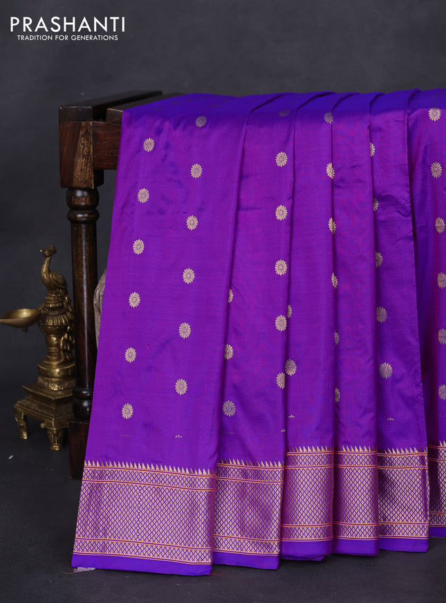 Pure paithani silk saree purple with allover zari woven buttas and paithani weaving pallu
