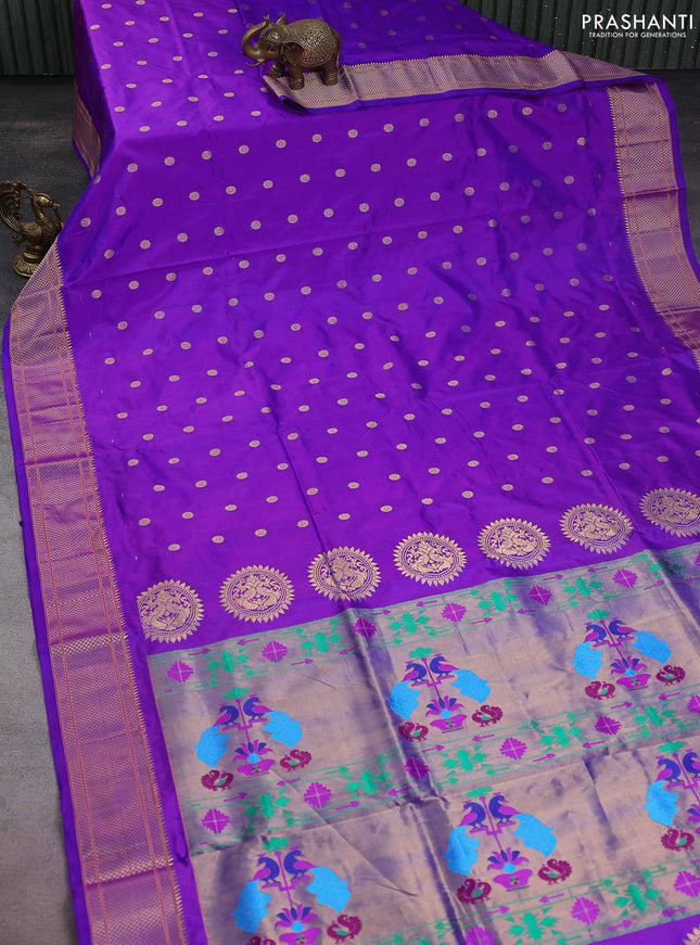 Pure paithani silk saree purple with allover zari woven buttas and paithani weaving pallu