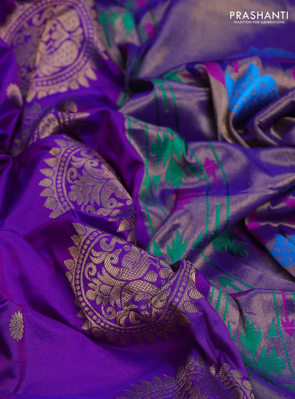 Pure paithani silk saree purple with allover zari woven buttas and paithani weaving pallu